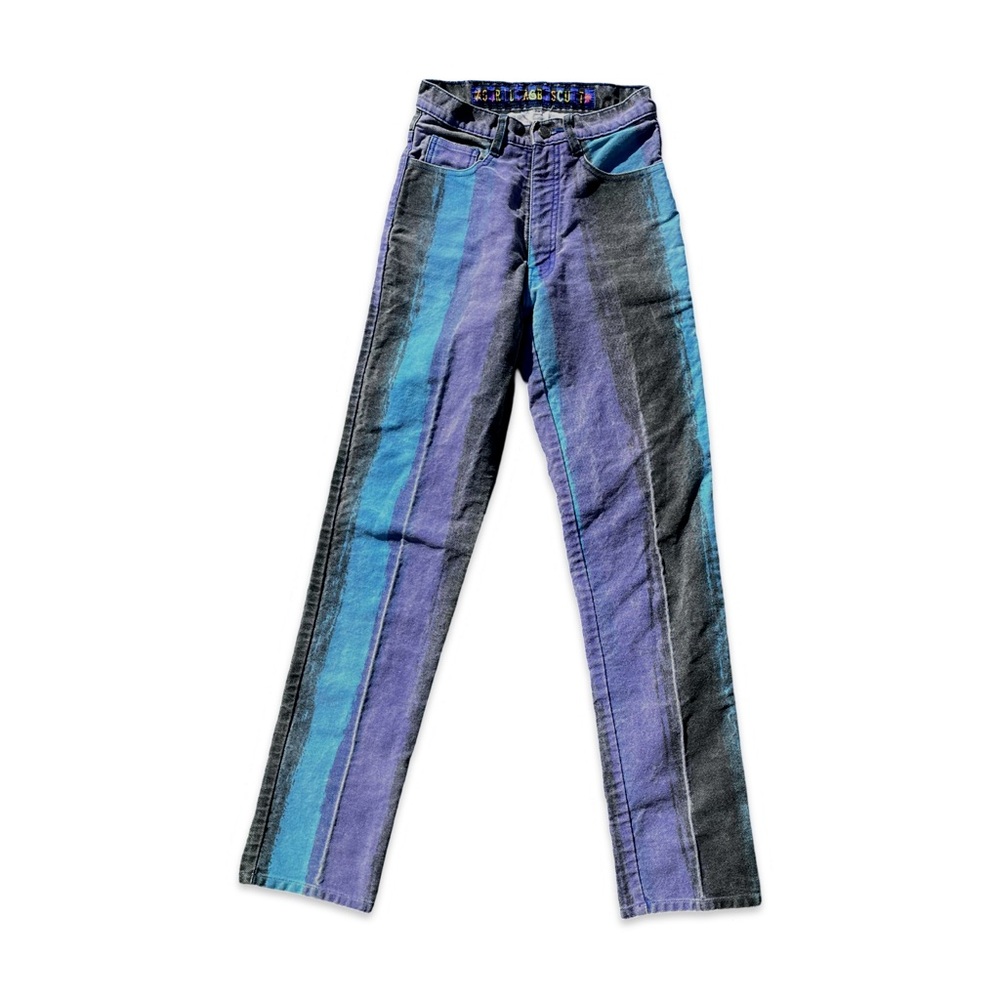 Vintage GURILLA BISCUIT 1990's Striped Jeans size 26 Purple Blue Black Stripes